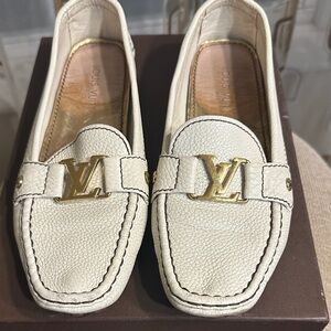 Louis Vuitton Cream Loafers with Gold Accent